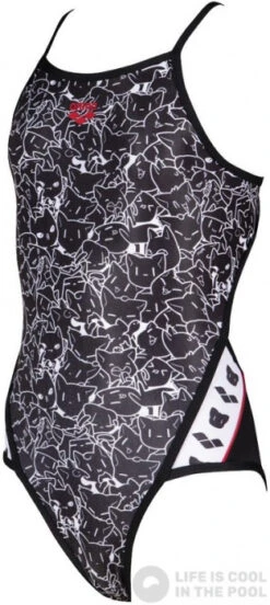 Arena B/W Kitties Super Fly Back One Piece Junior Black/White