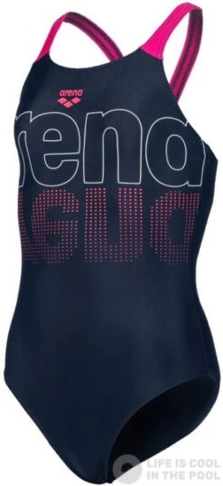 Arena Girls Swimsuit V Back Graphic Navy/Freak Rose