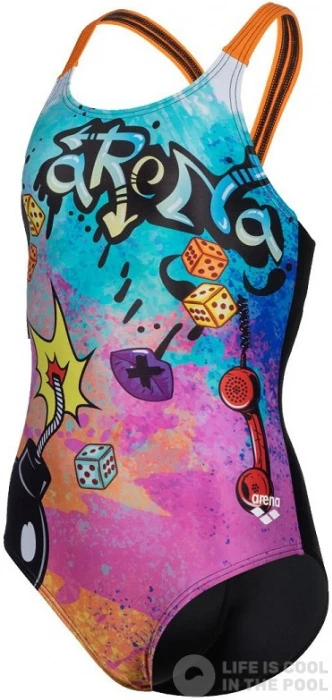 Arena Girls Swimsuit V Back Placement Black/Mango 3 Arena Girls Swimsuit V Back Placement Black/Mango