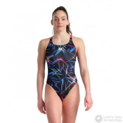 Arena Women Swimsuit Swim Pro Back Allover Black/Multi/Freak Rose -Swimming Equipment Store arena women swimsuit swim pro back allover black multi freak rose original 1