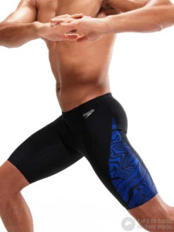 Speedo Allover V-Cut Jammer Black/Chroma Blue -Swimming Equipment Store speedo allover v cut jammer black chroma blue original 3