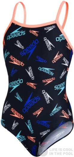 Speedo Boom Logo Thinstrap Muscleback Girl Black/Neon Fire/Light Adriatic