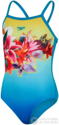 Speedo Digit Placement Thinstrap Muscleback Girl Pool/Blue Flame/Yellow