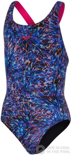 Speedo Digital Allover Leaderback Girl Black/Blue Flame/Diva/Electric Pink