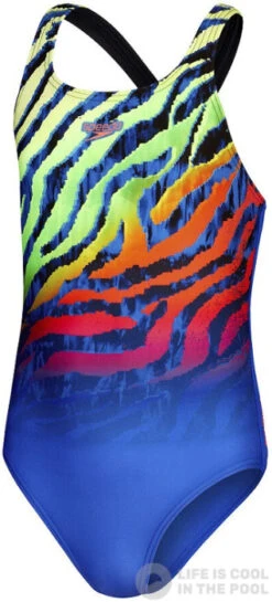 Speedo Digital Placement Medalist Girl Blue Flame/Black/Fluo Green/Orange
