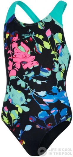 Speedo Digital Placement Splashback Girl Black/Tile/Electric Pink/Bright Yellow