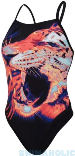 Speedo JungleBeast Placement Ribbonback 1 Piece Black/Mango/Green Glow/Electric Pink/White