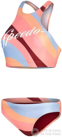 Speedo Printed Logo Volley 2 Piece Oxblood/Coral/Nectarine/Blue