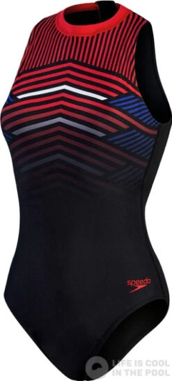 Speedo Womens Printed Hydrasuit Black/Fed Red/Chroma Blue/White